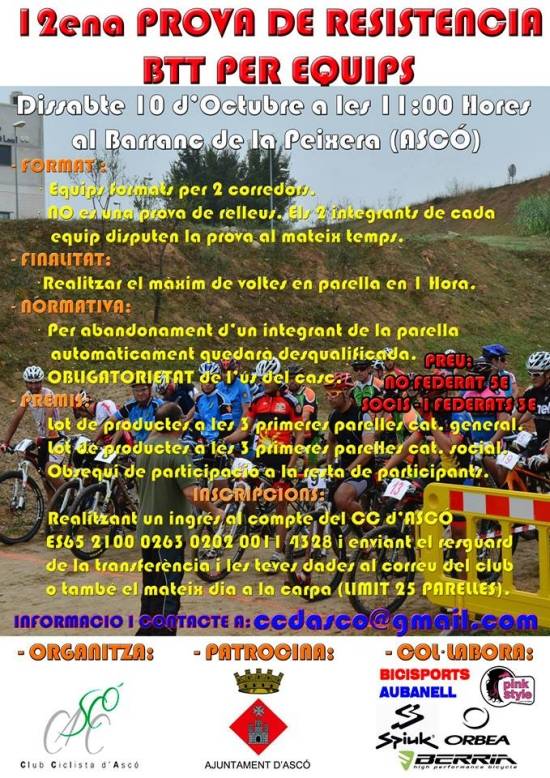 12a prova de resistència BTT per equips 12a prova de resistència BTT per equips