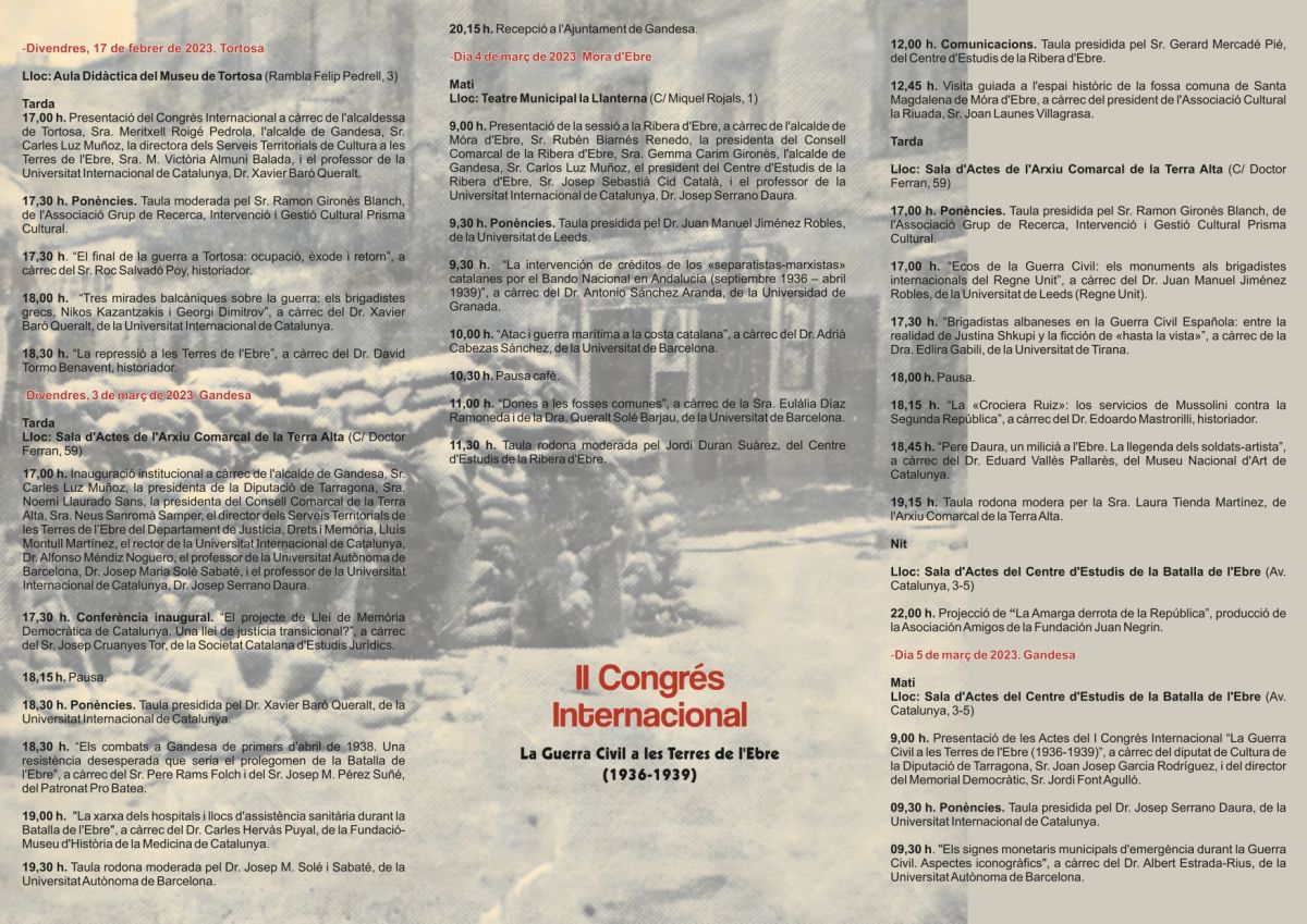 II Congr�s Internacional La Guerra Civil a les Terres de l�Ebre (1936-1939)