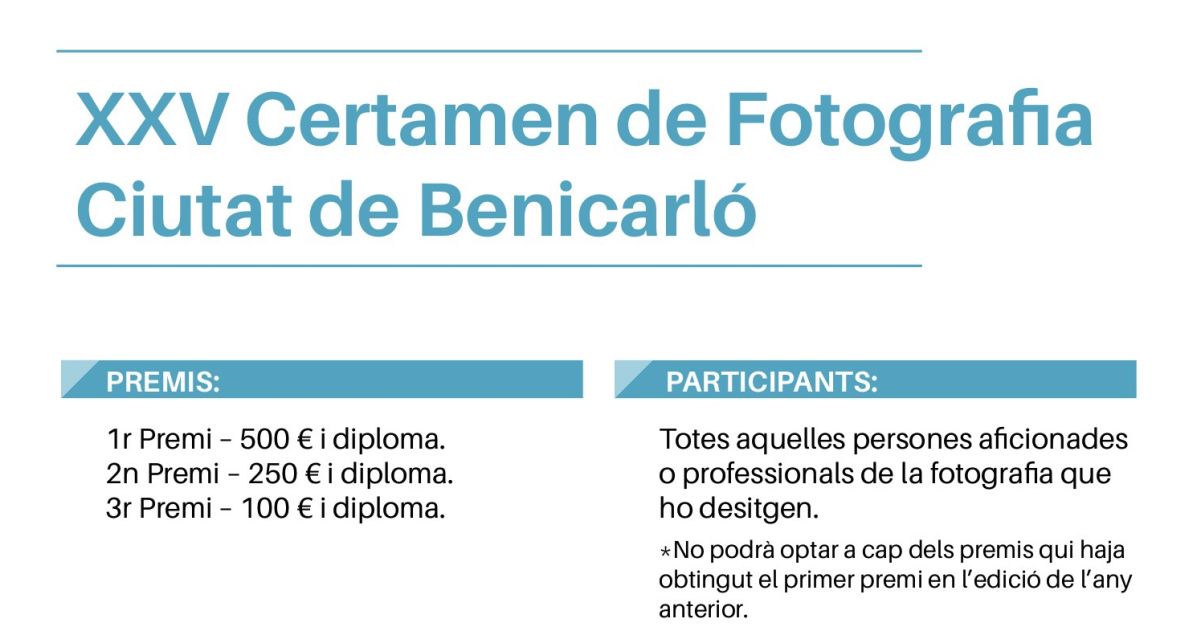 Benicarl convoca la XXV edici del Certamen de Fotografia Ciutat de Benicarl