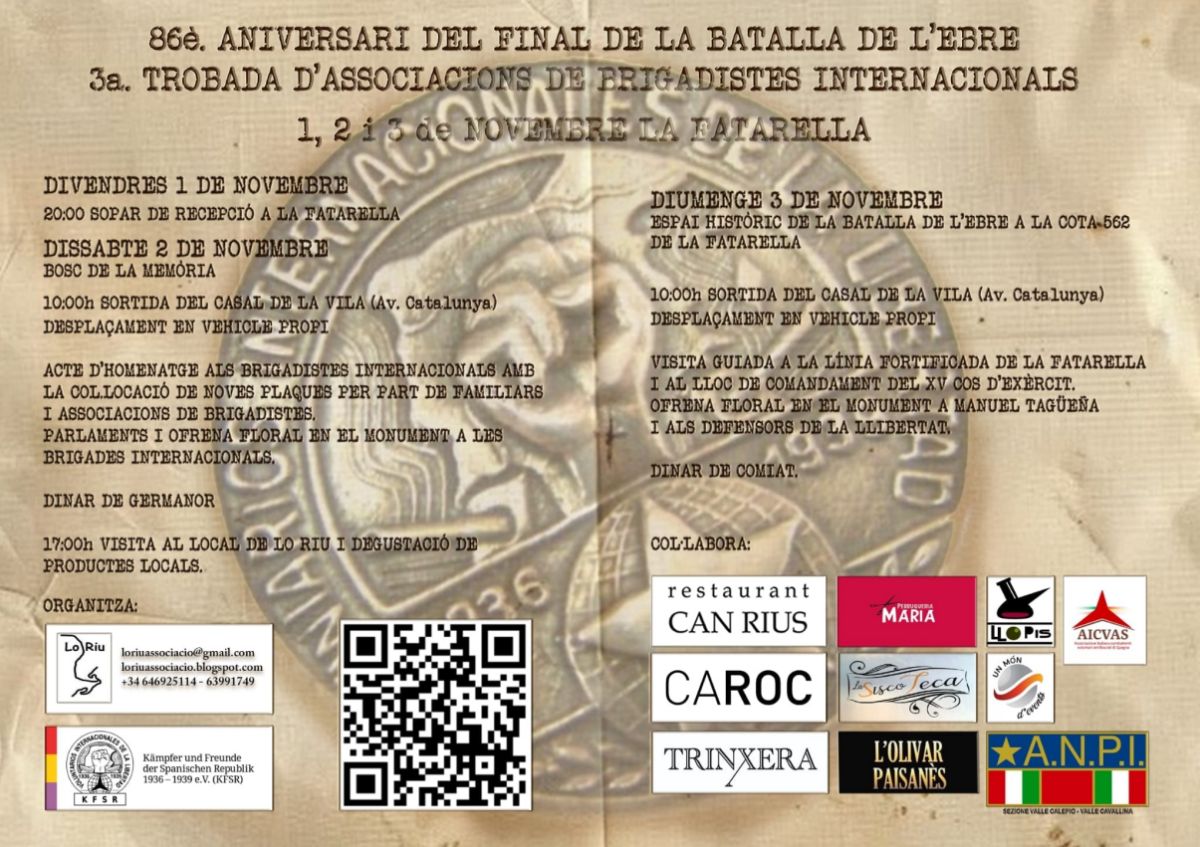 86è Aniversari del final de la Batalla de l’Ebre. 3a Trobada d’Associacions de Brigadistes Internacionals 86è Aniversari del final de la Batalla de l’Ebre. 3a Trobada d’Associacions de Brigadistes Internacionals