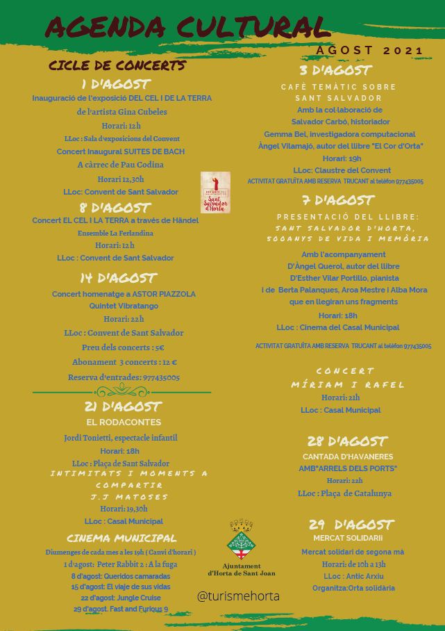 Agenda cultural Horta de Sant Joan - Agost 2021 Agenda cultural Horta de Sant Joan - Agost 2021