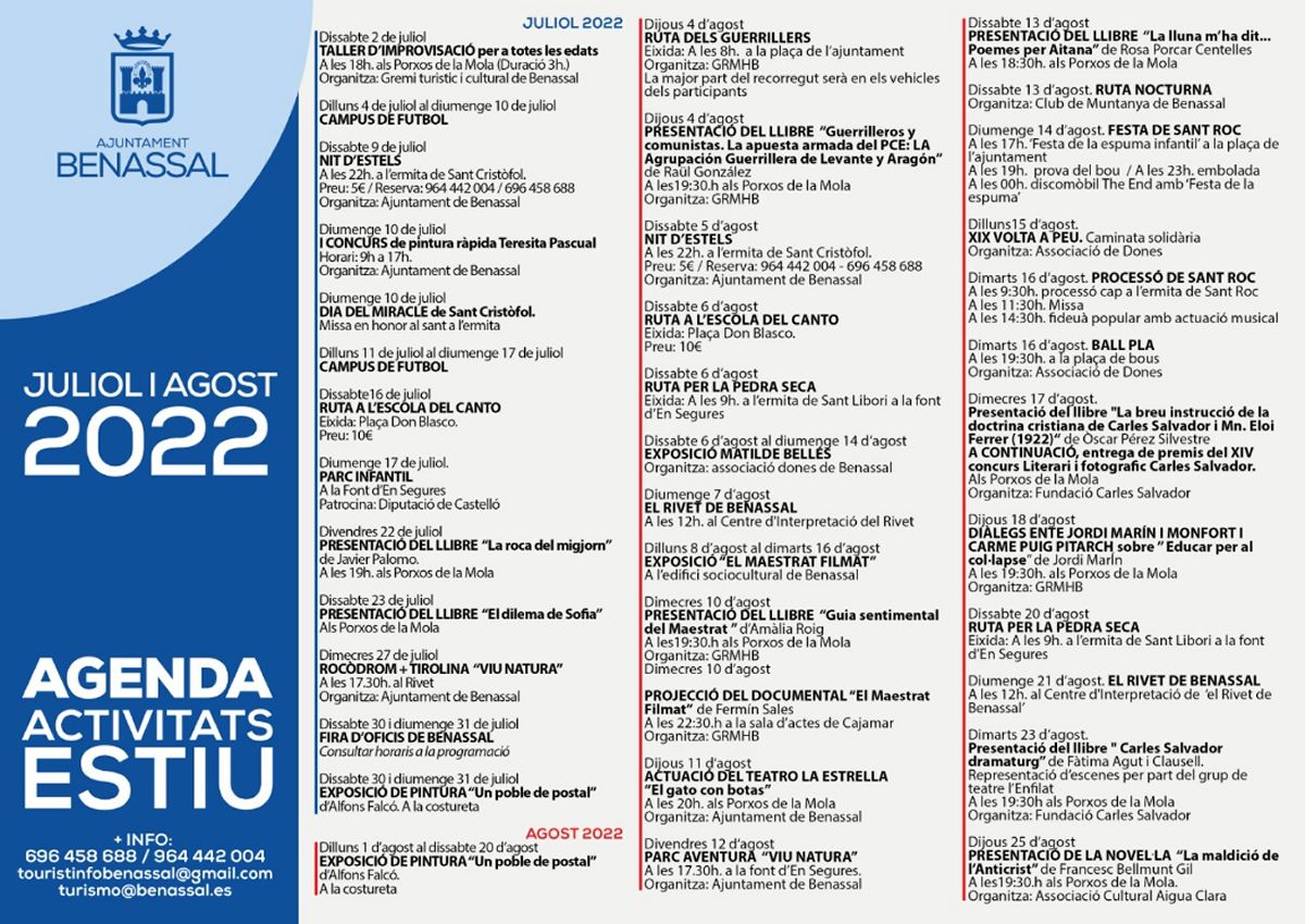 Agenda Alt Maestrat dijous 21 a dimecres 27 de juliol 2022 | EbreActiu.cat, revista digital d�oci actiu | Terres de l�Ebre ...