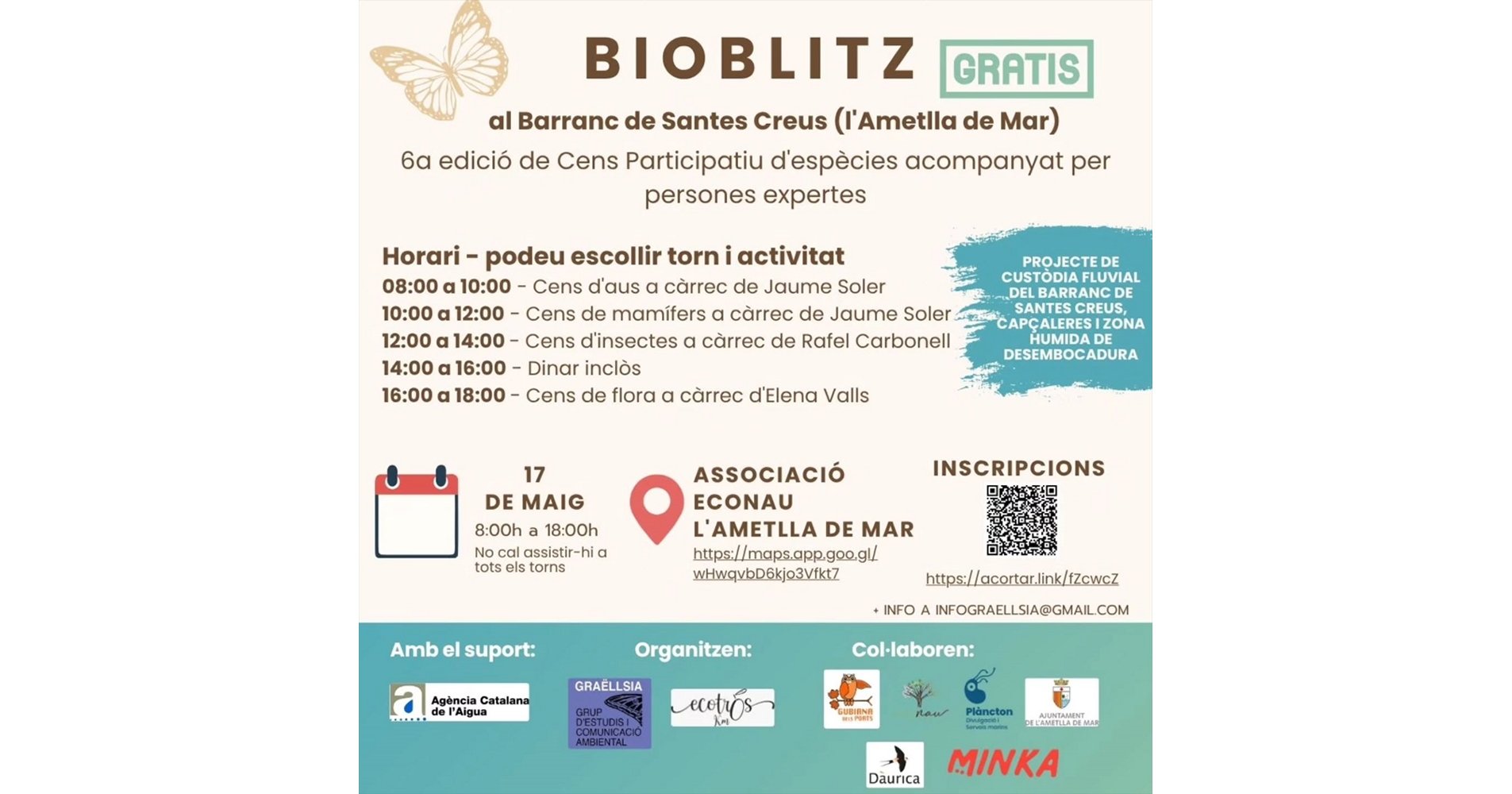 Bioblitz al barranco de Santes Creus. 6� Censo participativo de especies