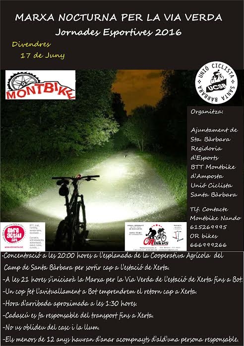 Marxa nocturna amb BTT per la via verda Marxa nocturna amb BTT per la via verda