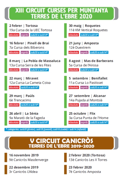 Calendari 2020 del Circuit de curses per muntanya i Canicr�s de les Terres de l&rsquo;Ebre | EbreActiu.cat, revista digital d&rsquo;oci actiu | Terres de l&rsquo;Ebre ...