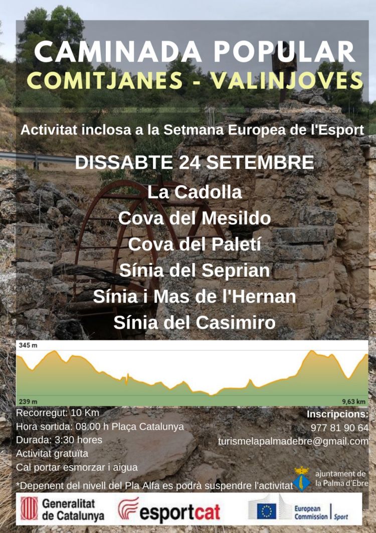 Rutes de senderisme a la Palma d�Ebre: Ruta Comitjanes-Valinjoves