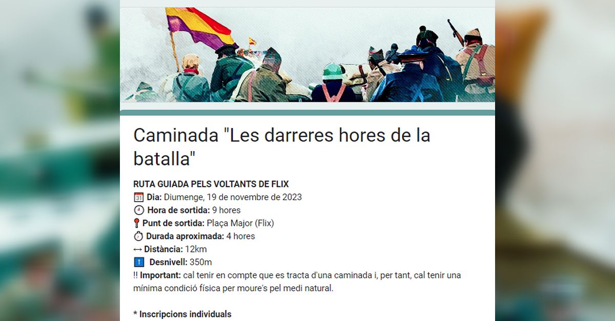 Caminada �Les darreres hores de la batalla�. Ruta guiada pels voltants de Flix