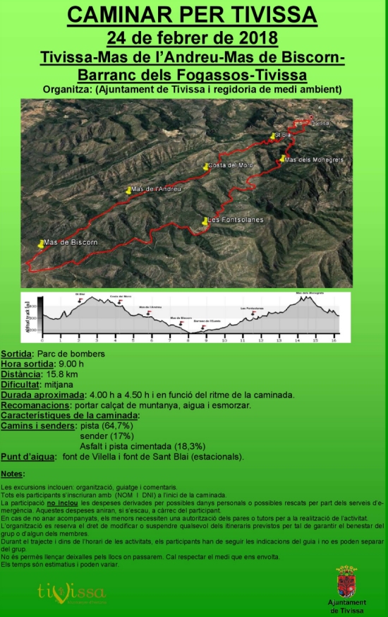 Sortida: Tivissa-Mas de l�Andreu-Mas de Biscorn-Barranc dels Fogassos-Tivissa