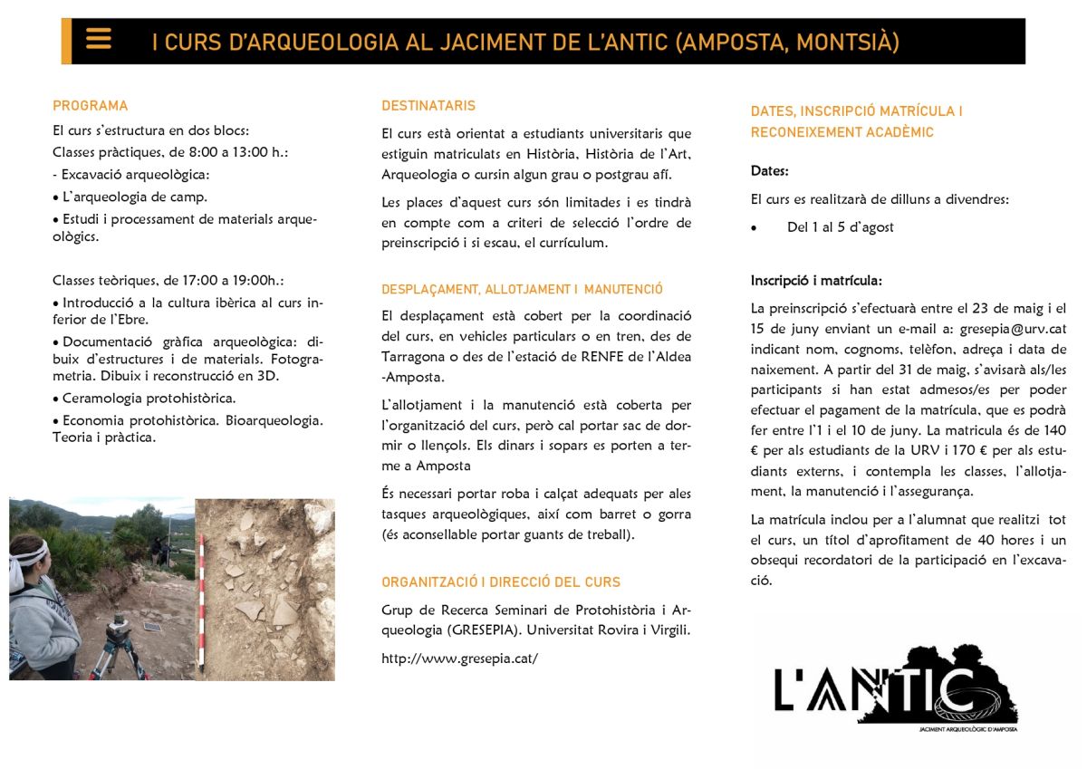 I Curs d’arqueologia al jaciment de l’Antic I Curs d’arqueologia al jaciment de l’Antic