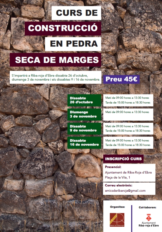Riba-roja organitza un curs de construcci de marges en pedra seca | EbreActiu.cat, revista digital d’oci actiu | Terres de l’Ebre ...