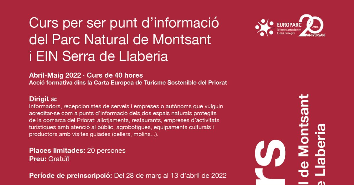 Inscripcions al Curs per ser punt d’informació del PN del Montsant i EIN Serra de Llaberia Inscripcions al Curs per ser punt d’informació del PN del Montsant i EIN Serra de Llaberia