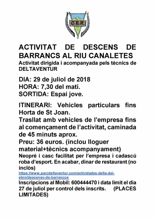 Activitat de descens de barrancs al riu Canaletes Activitat de descens de barrancs al riu Canaletes