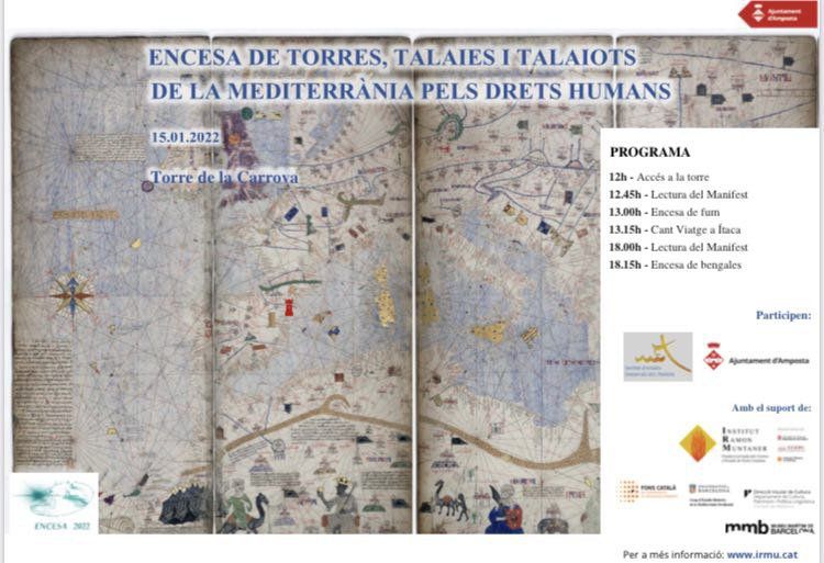 Encesa de torres, talaies i talaiots de la Mediterrània pels drets humans: Torre de la Carrova d’Amposta Encesa de torres, talaies i talaiots de la Mediterrània pels drets humans: Torre de la Carrova d’Amposta