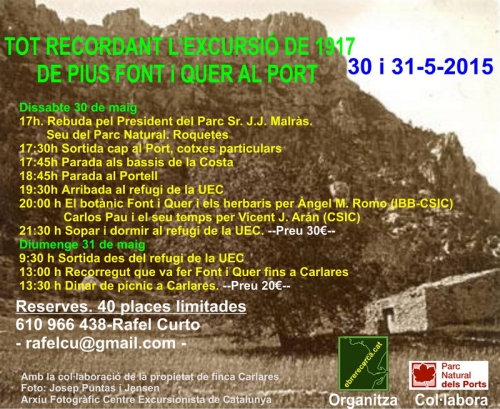 Tot recordant l’excursió de 1917 de Pius Font i Quer al Port Tot recordant l’excursió de 1917 de Pius Font i Quer al Port