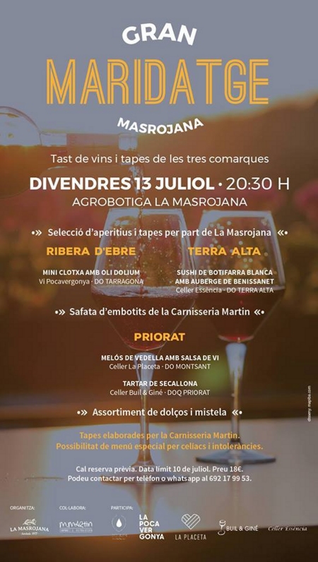 Gran maridatge vins i tapes Ribera d’Ebre, Terra Alta i Priorat Gran maridatge vins i tapes Ribera d’Ebre, Terra Alta i Priorat