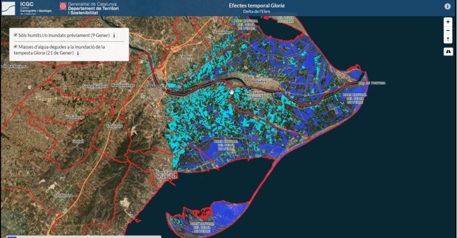 L’Institut Cartogrfic i Geolgic de Catalunya habilita un visor per comprovar l’extensi de les inundacions al Delta de l’Ebre