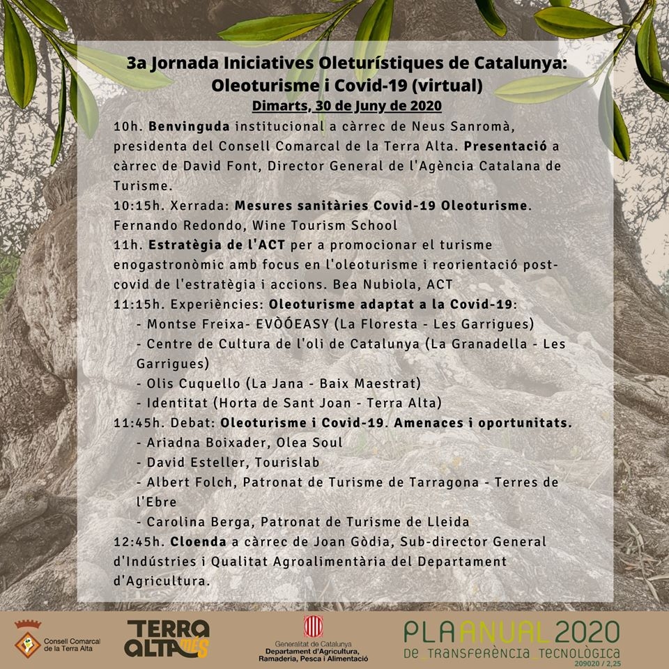 La 3a Jornada d&rsquo;Iniciatives Oleotur�stiques de Catalunya se celebrar� en format virtual | EbreActiu.cat, revista digital d&rsquo;oci actiu | Terres de l&rsquo;Ebre ...