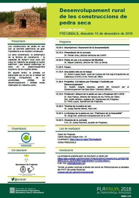 Jornada: Desenvolupament rural de les construccions de pedra seca Jornada: Desenvolupament rural de les construccions de pedra seca