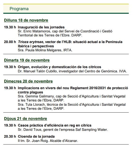 XXVI Jornades citrícoles d’Alcanar XXVI Jornades citrícoles d’Alcanar