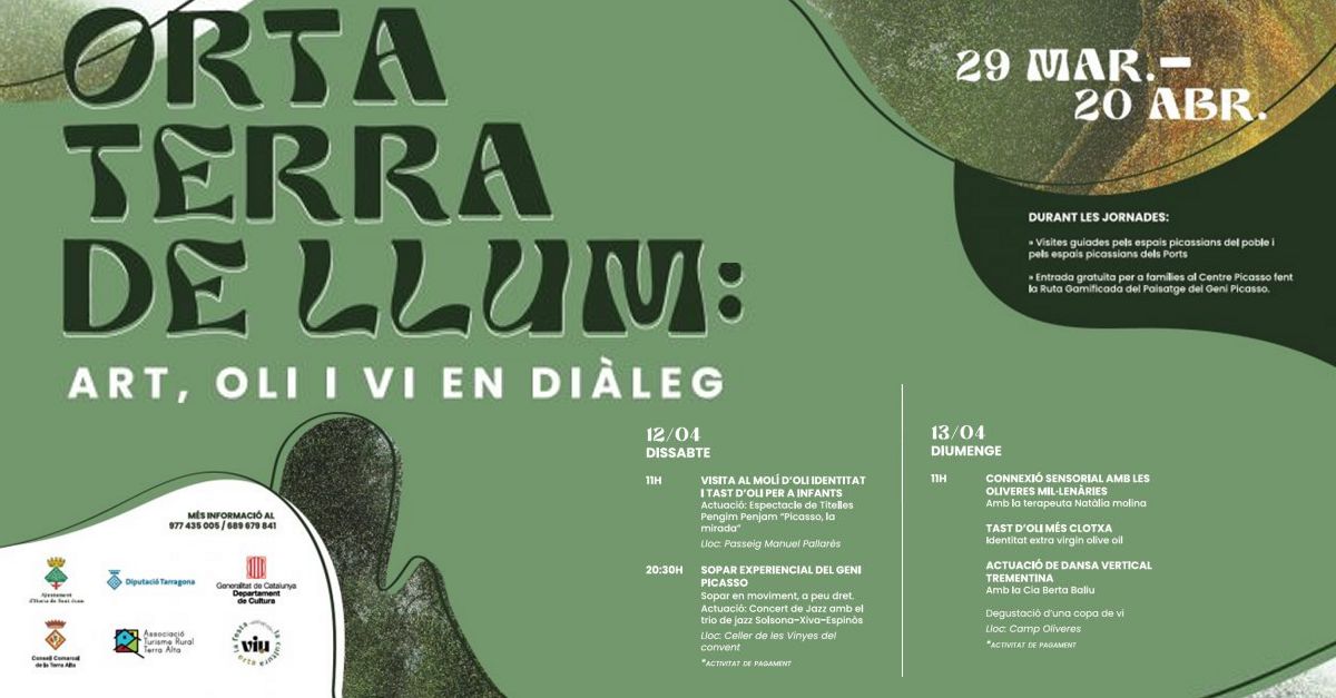 Jornades picassianes. Orta Terra de Llum: visita mol doli, sopar, oliveres millenries