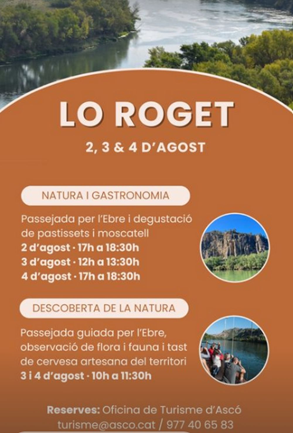 Passejada guiada per l�Ebre a bord de lo Roget m�s tast de dol�os i moscatell