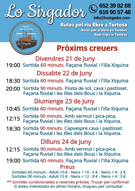 Ruta pel riu Ebre amb Lo Sirgador -Sortida 60 minuts - Façana fluvial i l’illa Xiquina Ruta pel riu Ebre amb Lo Sirgador -Sortida 60 minuts - Façana fluvial i l’illa Xiquina