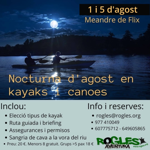 Nocturna d&rsquo;agost en caiac i canoes pel meandre de Flix