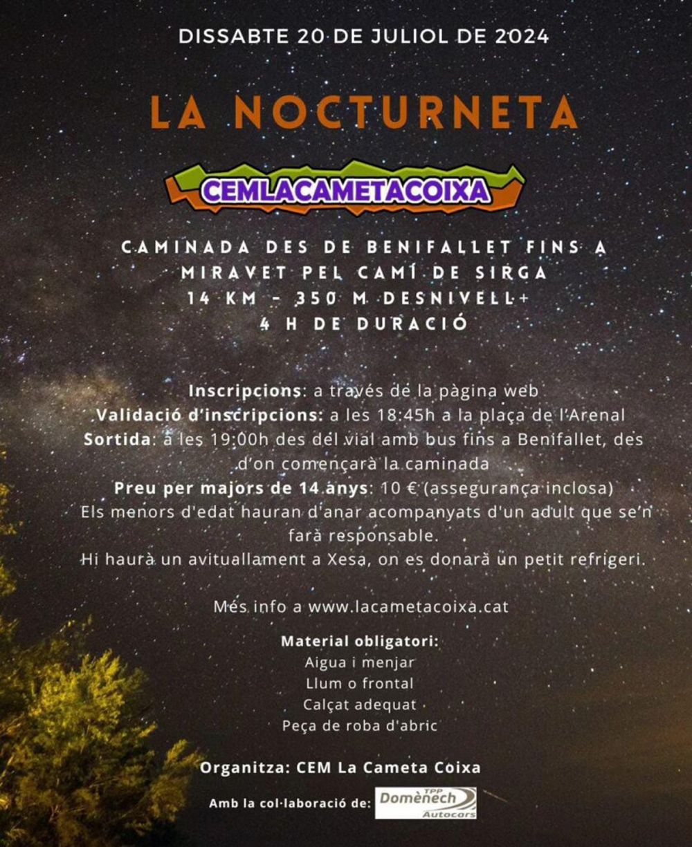 Caminada Nocturna: Nocturneta La Cameta Coixa Caminada Nocturna: Nocturneta La Cameta Coixa