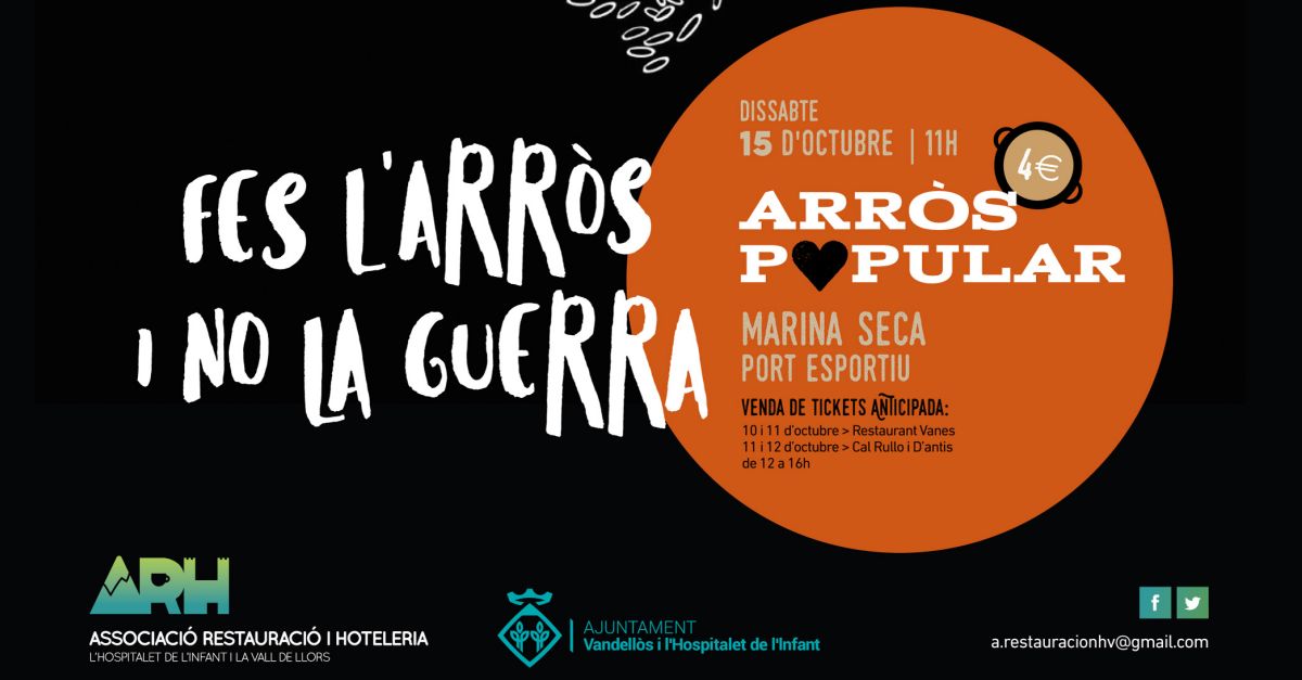 Vandells i lHospitalet de lInfant dona el tret de sortida aquest dissabte 15 doctubre a les III Jornades de lArrs amb una festa gastronmica