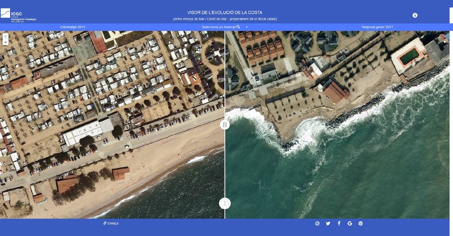Un visor de l�Institut Cartogr�fic i Geol�gic de Catalunya permet comprovar els danys del temporal a tot el litoral