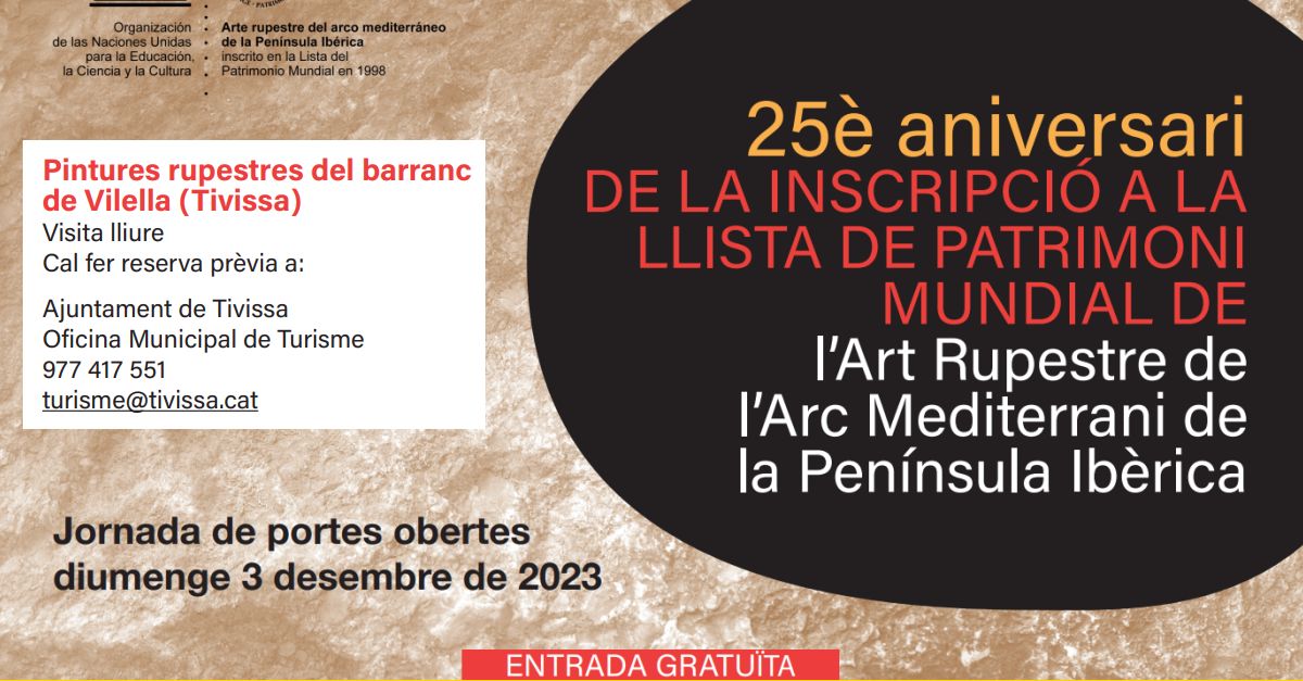Jornada de portes obertes al conjunt de pintures rupestres del barranc de Vilella Jornada de portes obertes al conjunt de pintures rupestres del barranc de Vilella