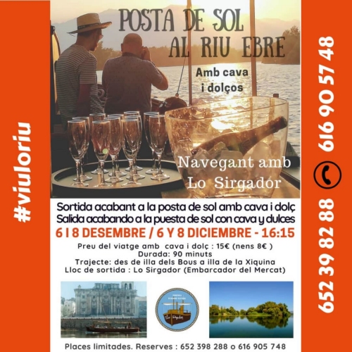 Posta de sol al riu Ebre amb Lo Sirgador Posta de sol al riu Ebre amb Lo Sirgador