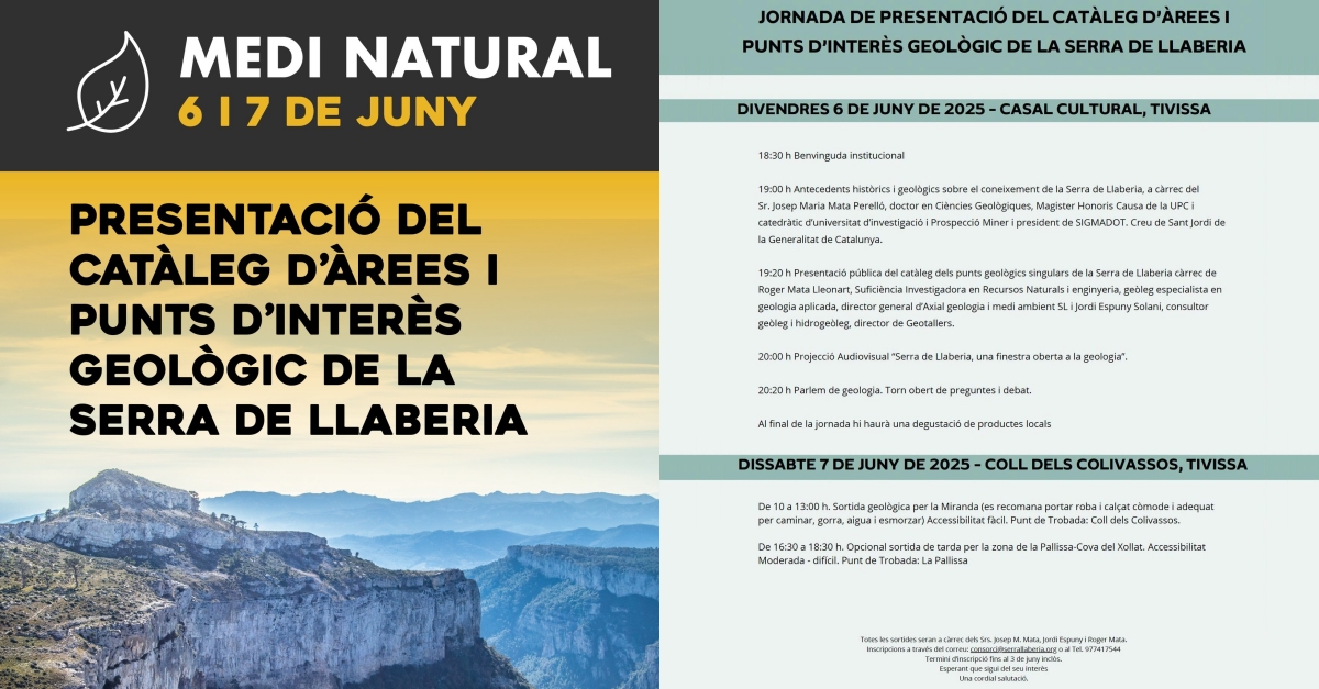Presentaci� del Cat�leg d��rees i Punts d�Inter�s Geol�gic de la Serra de Llaberia