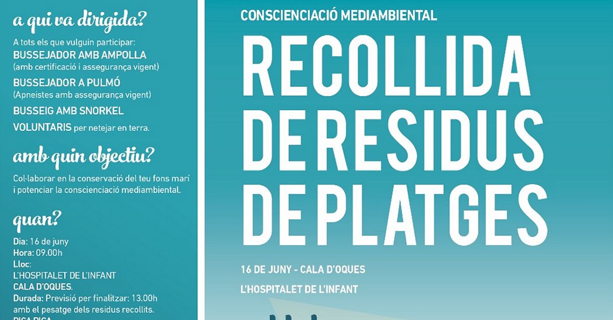 Recollida de residus a la platja de Cala d�Oques