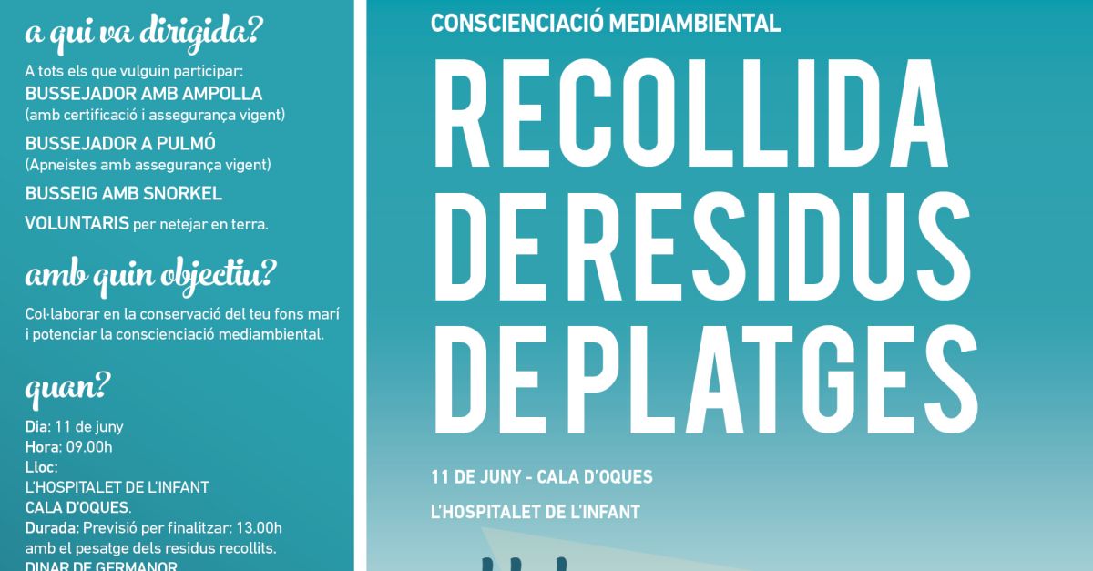 Jornada de neteja de platges a lHospitalet de lInfant per aquest diumenge 11 de juny