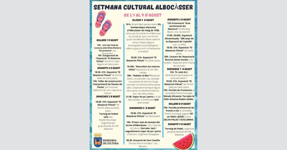 Qu fer entre el dilluns 1 i el dimarts 9 dagost a lAlt Maestrat?