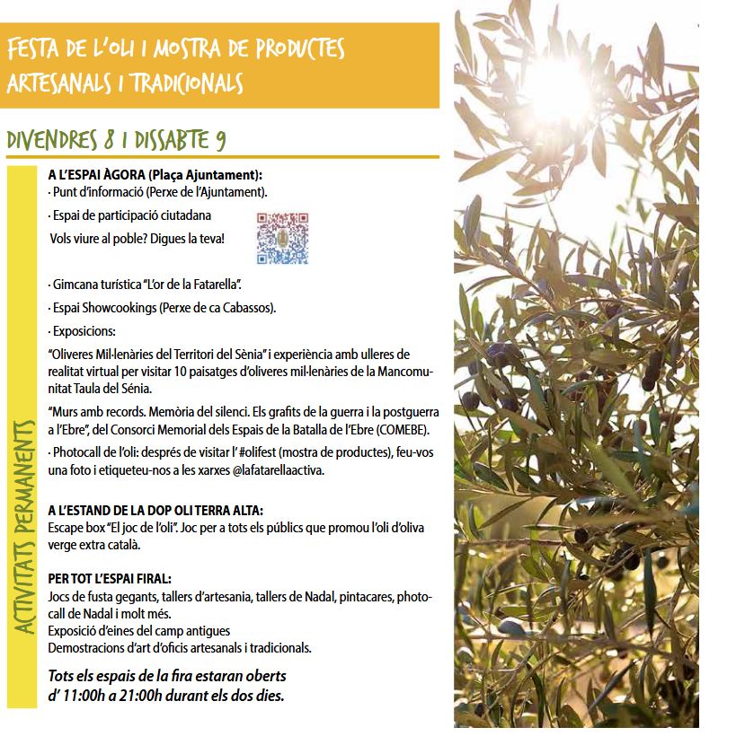Más de 70 expositores participaran en la Festa de l’Oli de la Fatarella | EbreActiu.cat, revista digital de ocio activo | Terres de l’Ebre... Más de 70 expositores participaran en la Festa de l’Oli de la Fatarella | EbreActiu.cat, revista digital de ocio activo | Terres de l’Ebre...