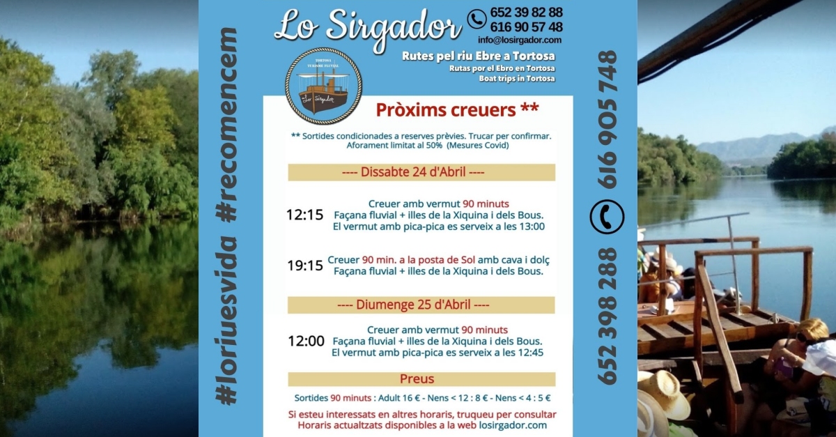 Creuers amb el llagut Lo Sirgador - Cap de setmana 24 i 25 d&rsquo;abril