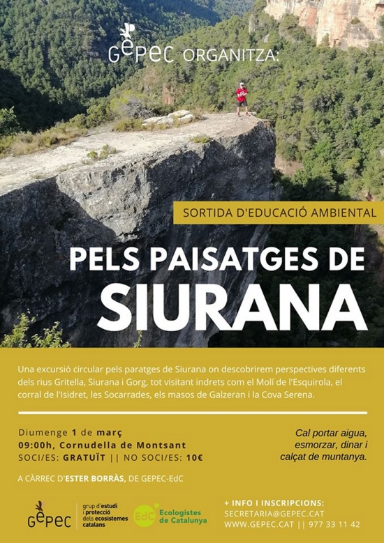 Sortida d’educació ambiental: Pels paisatges de Siurana Sortida d’educació ambiental: Pels paisatges de Siurana