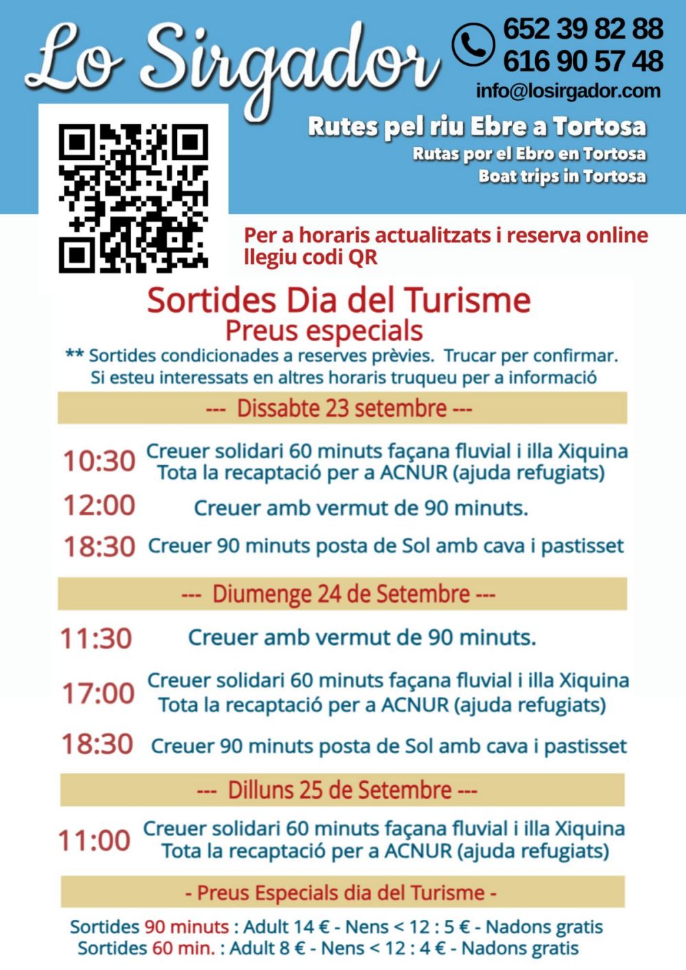 Sortides pel riu Ebre amb lo Sirgador - Especial Dia Mundial del Turisme