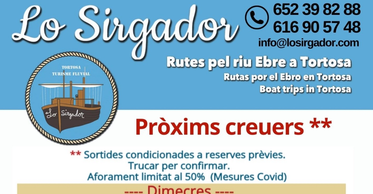 Sortides tur�stiques amb el llagut Lo Sirgador agost 2020