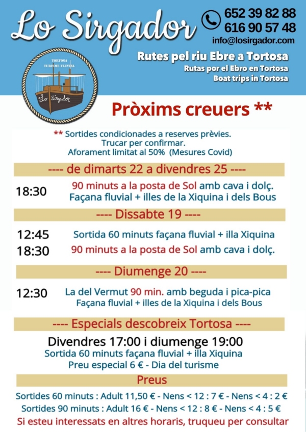 Sortides turístiques amb el llagut Lo Sirgador Sortides turístiques amb el llagut Lo Sirgador