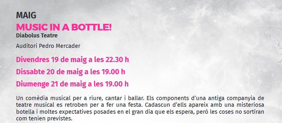 Temporada de teatre Benicarló: Music in a Bottle Temporada de teatre Benicarló: Music in a Bottle