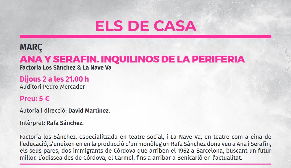 Temporada de teatre Benicarl�: Ana y Seraf�n. Inquilinos de la periferia