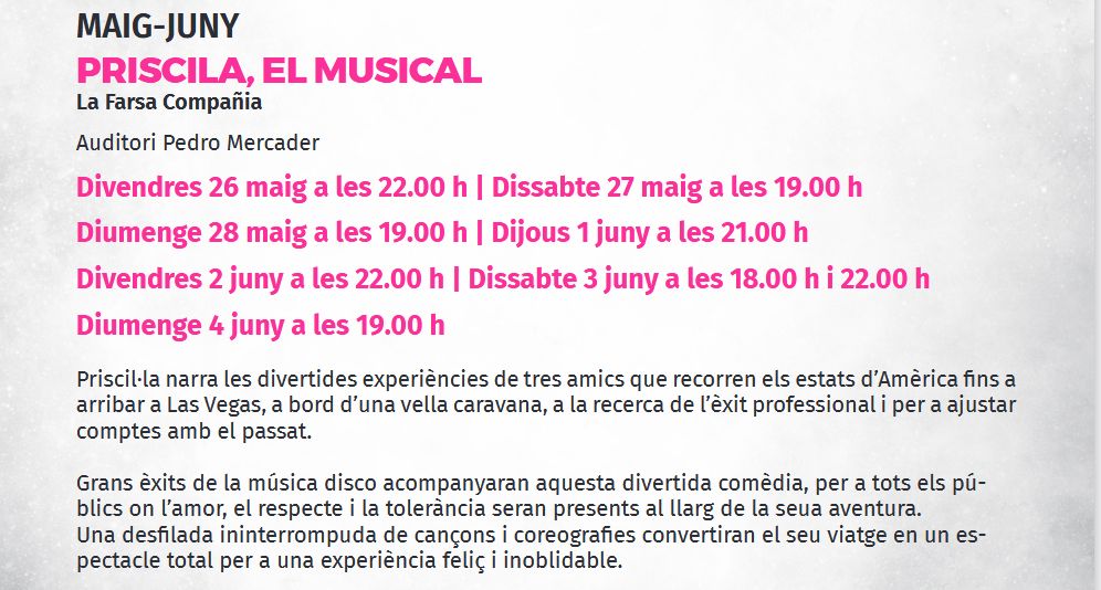 Temporada de teatre Benicarló: Priscila, el musical Temporada de teatre Benicarló: Priscila, el musical