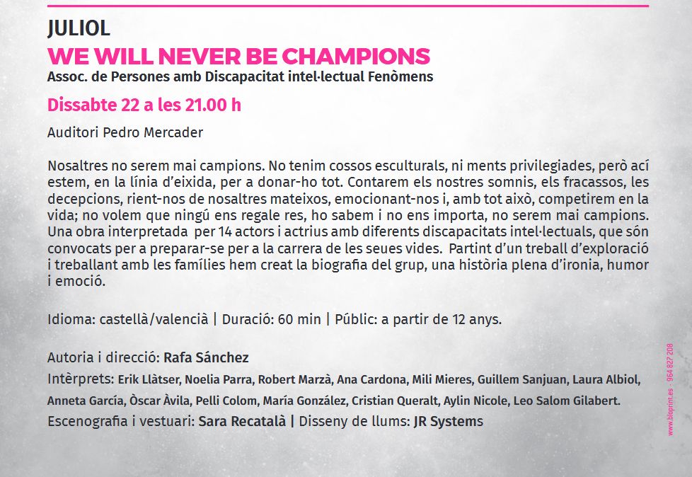 Temporada de teatre Benicarló: We will never be champions Temporada de teatre Benicarló: We will never be champions