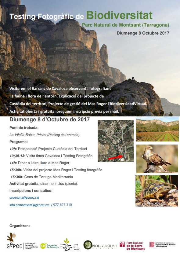 Testing Fotogràfic de Biodiversitat al Parc Natural de la Serra de Montsant Testing Fotogràfic de Biodiversitat al Parc Natural de la Serra de Montsant
