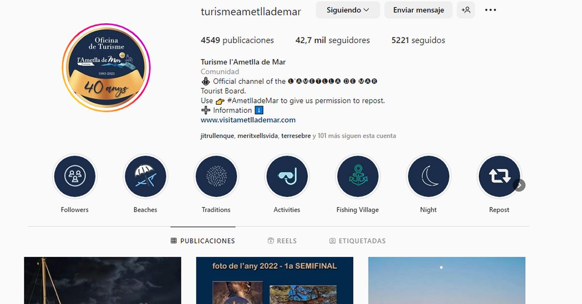 LInstagram @turismeametllademar conserva el segon lloc al rnquing de les destinacions catalanes